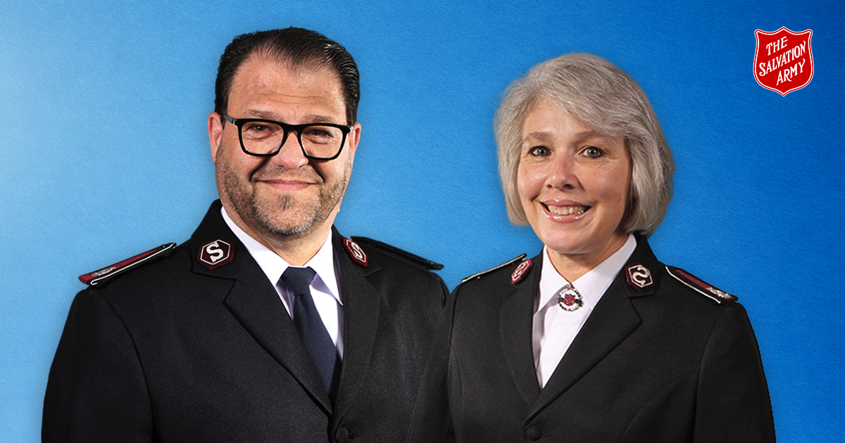 A man and a woman in Salvation Army uniforms